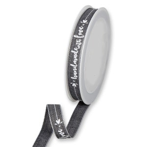 Fatto a mano con stampa Love Script su nastro testurato nero alla lavagna, largo 15 mm (9/16in) *Venduto al metro*