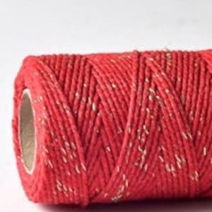 5mtr Red with Gold Sparkle Cotton Bakers Twine, 2mm (1/16in) Thickness *Sold Per 5mtr*
