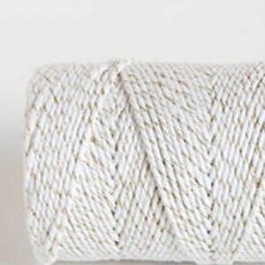 5mtr White with Gold Sparkle Cotton Bakers Twine, 2mm (1/16in) Thickness *Sold Per 5mtr*