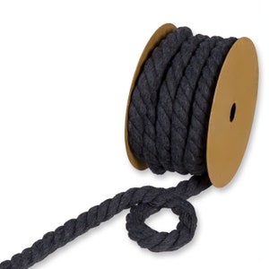 Dunkelgraues grobstrick Strickseil aus 100% recycelter Baumwolle, 15 mm breit *Per 1 Meter*