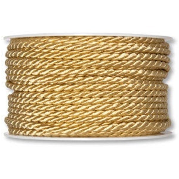 Gold Twisted Silky Cord, 4mm (5/32in) thick *Sold Per Metre*