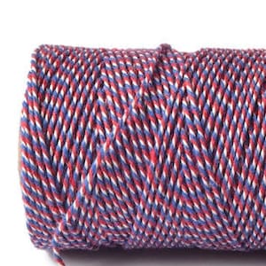 5mtr Red, White & Blue "Airmail" 100% Cotton Bakers Twine, 2mm (1/16in) Thickness *Sold Per 5mtr*