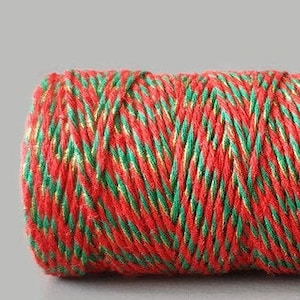 5mtr Red, Green & Gold Sparkle Cotton Bakers Twine, 2mm (1/16in) Thickness *Sold Per 5mtr*