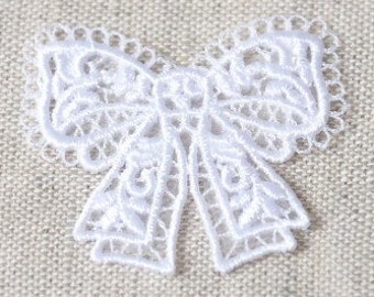 Bow Shape White Guipure Embroidered Lace *IRON-ON* Motif Patch Applique