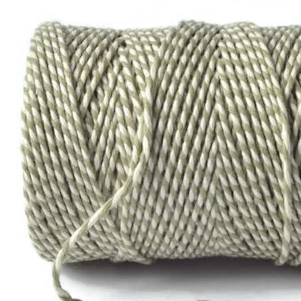 5mtr Soft Sage Green & White 100% Cotton Bakers Twine, 2mm (1/16in) Thickness *Sold Per 5mtr*