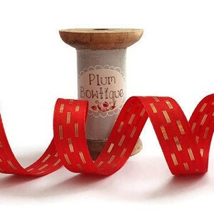 Rot mit Metallic Gold Schimmer Zierstich Band, 15 mm breit *Pro 1 Meter*