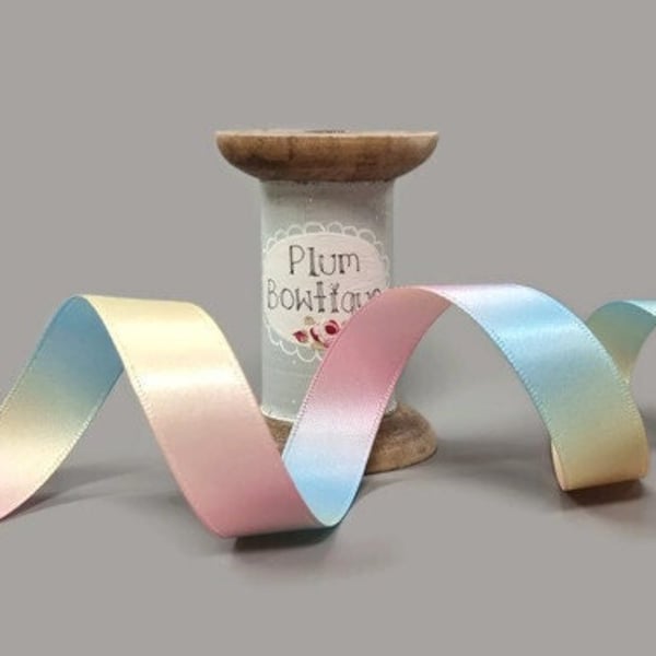 Pastel Rainbow Gradient *Double-Sided* Satin Ribbon, 16mm (5/8in) wide *Sold Per Metre*