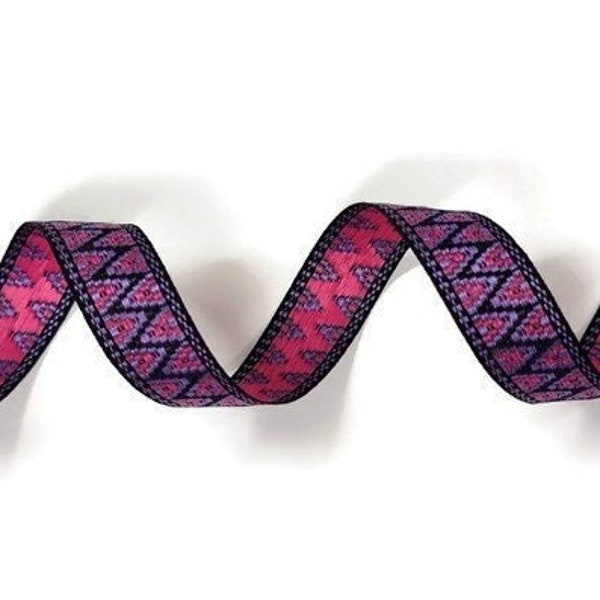 Purple & Fuchsia Pink Zig-Zag Jacquard Woven Ribbon, 13mm (1/2in) wide *Sold Per Metre*