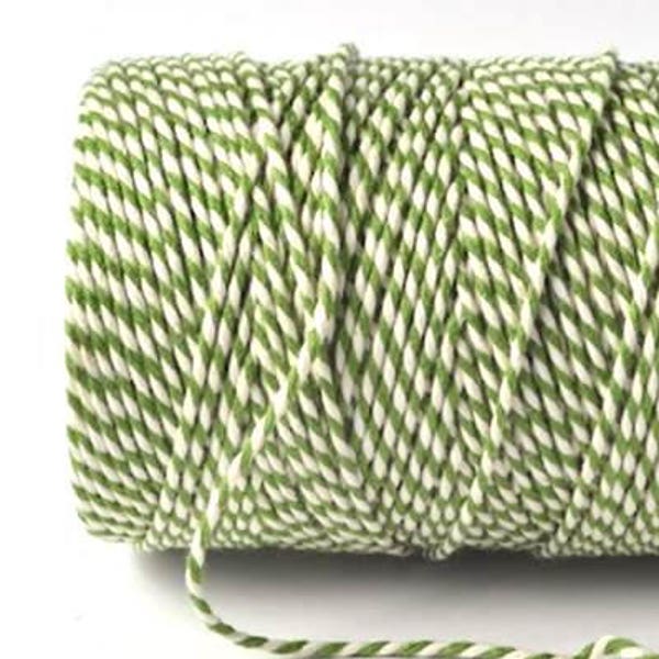 5mtr Grass Green & White 100% Cotton Bakers Twine, 2mm (1/16in) Thickness *Sold Per 5mtr*