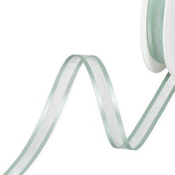 Tranquil Green Sheer Organza Ribbon with Satin Edges, 10mm (3/8in) wide *Sold Per Metre*