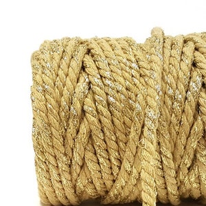Gold Sparkle Chunky Cotton Bakers Twine, 5mm (3/16in) Thickness *Sold Per Metre*