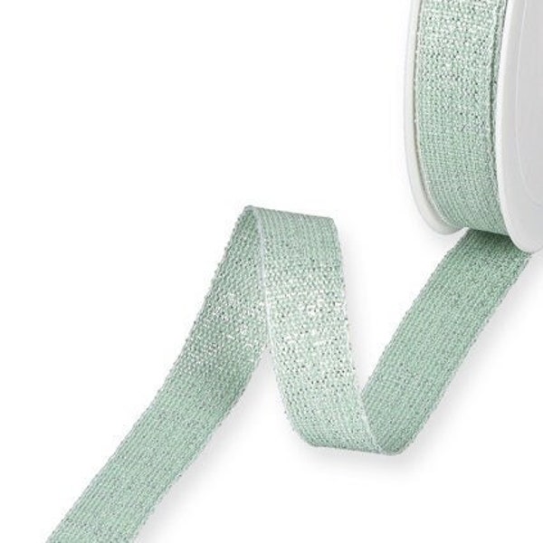 Silver Sparkle Tranquil Green Textured Ribbon, 15mm (9/16in) wide *Sold Per Metre*