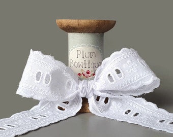 White "Vanessa" Eyelet Band Broderie Anglaise Lace Trim with Scalloped Edges, 35mm (1 3/8in) wide *Sold Per Metre*