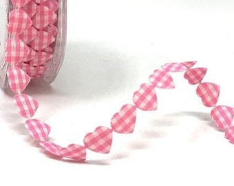 Candy Pink Gingham Heart Cut-Out Ribbon, 10mm (3/8in) wide *Sold Per Metre*