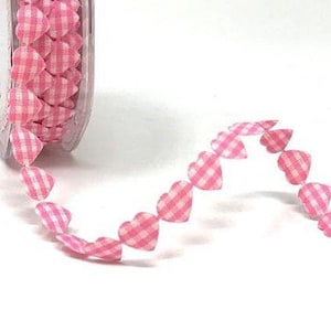 Snoeproze ginganghart uitgesneden lint, 10 mm (3/8 in) breed *verkocht per meter*