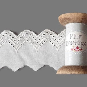 Cream "Beatrice" Scalloped Edge Broderie Anglaise Lace, 50mm wide *Sold Per Metre*