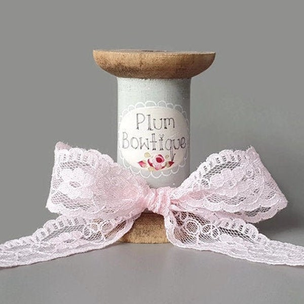 Pale Pink Floral Nylon Lace with Scalloped Edge, 25mm (1in) wide *Sold Per Metre*