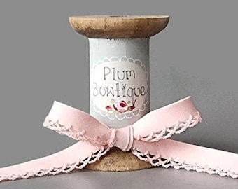 Blush Pink Polycotton Bias Binding with Picot Lace Edge, Pre-folded 12mm (1/2in) wide *Sold Per Metre*