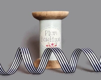 Black & White Pencil Stripe Ribbon, 9mm (11/32in) wide *Sold Per Metre*