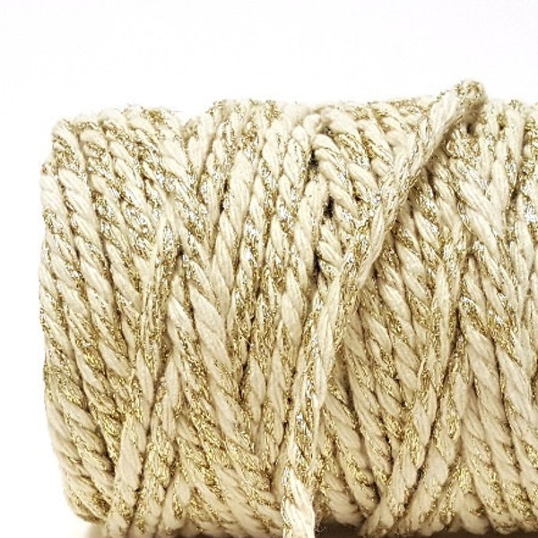 Ivory with Gold Sparkle Chunky Cotton Bakers Twine, 5mm (3/16in) Thickness *Sold Per Metre*