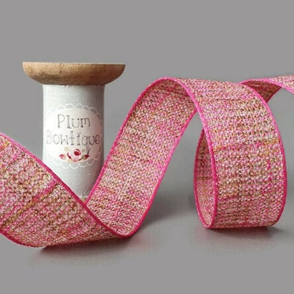 Bright Pink Tweed-Effect Ribbon, 25mm (1in) wide *Sold Per Metre*