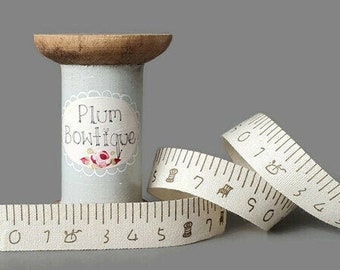 Illustrated Tape Measure Print Cotton Ribbon, 16mm (5/8in) wide *Sold Per Metre*