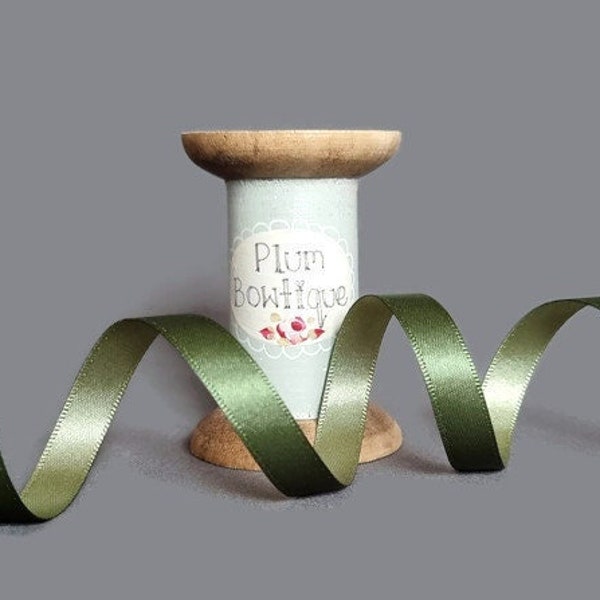 Olive & Sage Green Double-Sided Recycled Satin Ribbon, 10mm (3/8in) wide *Sold Per Metre*