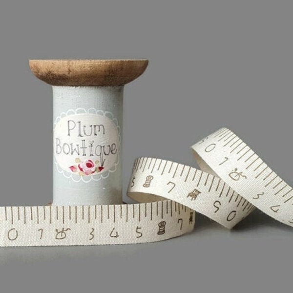 Illustrated Tape Measure Print Cotton Ribbon, 16mm (5/8in) wide *Sold Per Metre*