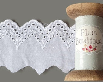 White "Beatrice" Scalloped Edge Broderie Anglaise Lace, 50mm (2in) wide *Sold Per Metre*