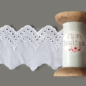 White "Beatrice" Scalloped Edge Broderie Anglaise Lace, 50mm (2in) wide *Sold Per Metre*