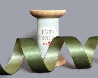 Olive & Sage Green Double-Sided Recycled Satin Ribbon, 15mm (9/16in) wide *Sold Per Metre*