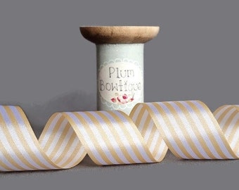 Beige & White Pencil Stripe Ribbon, 25mm (1in) wide *Sold Per Metre*