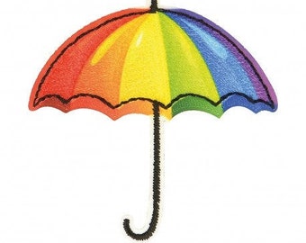 Rainbow Umbrella Embroidered *IRON-ON* Motif Patch Applique