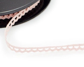 Blush Pink "Bonnie" Fine Zig-Zag Scallop 100% Cotton Cluny Lace Trim, 8mm (5/16in) wide *Sold Per Metre*