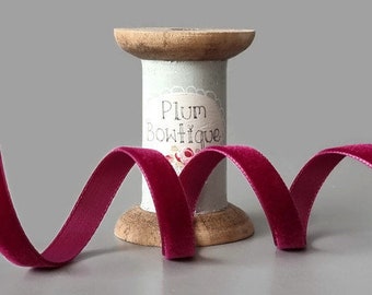 Bordeaux Swiss Velvet Ribbon, 9mm (11/32in) wide *Sold Per Metre*