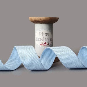 Light Blue Herringbone 100% Cotton Lightweight Webbing, 20mm (3/4in) wide *Sold Per Metre*
