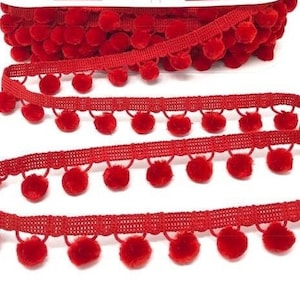 Red Velvet Pom Pom Trim, Large 20mm (3/4in) Diameter *Sold Per Metre*