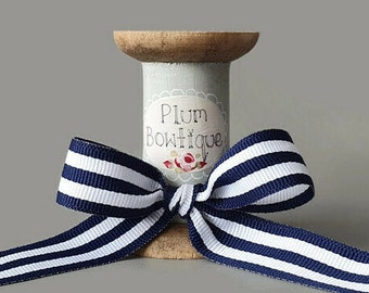 Navy Blue & White Stripe Ribbon, 20mm (3/4in) wide *Sold Per Metre*