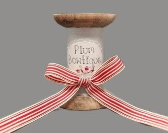 Red & Cream Oxford Stripe Ribbon, 10mm (3/8in) wide *Sold Per Metre*
