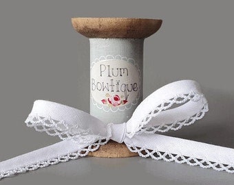 White Polycotton Bias Binding with Picot Lace Edge, Pre-folded 12mm (1/2in) wide *Sold Per Metre*