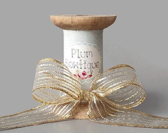 Textured Metallic Gold Sheer Ribbon with Wired Edge, 25mm (1in) wide *Sold Per Metre*