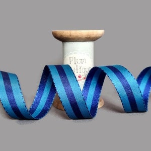 Marine & Malibu Blau Gestreiftes Wendbares Satinband, 16mm breit *Meterware*