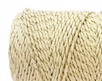 5mtr Ivory mit Gold Sparkle Cotton Bakers Twine, 2mm (1/16in) Dicke *Verkauft pro 5mtr*