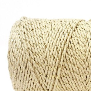 5mtr Ivory with Gold Sparkle Cotton Bakers Twine, 2mm (1/16in) Thickness *Sold Per 5mtr*