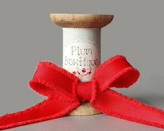 Red Grosgrain Ribbon with Frayed Edge, 16mm (5/8in) wide *Sold Per Metre*