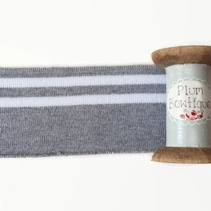 Grau mit weissen Streifen Jersey Bündchen 6cm breit *Pre-Cut 1mtr Länge*