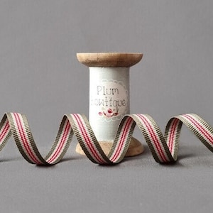 Shetland-Band, 10 mm breites Webband, khaki, stone & rot, *Meterware*