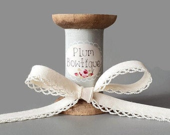 Ivory Polycotton Bias Binding with Picot Lace Edge, Pre-folded 12mm (1/2in) wide *Sold Per Metre*