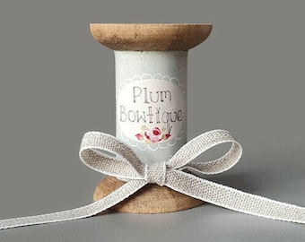 Natural Linen Ribbon with White Edges, 8mm (5/16in) wide *Per 1 Metre/39in OR 15mtr/16.4yd Roll*