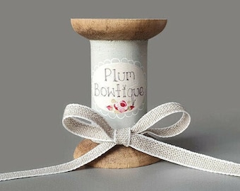 Natural Linen Ribbon with White Edges, 8mm (5/16in) wide *Sold Per Metre*